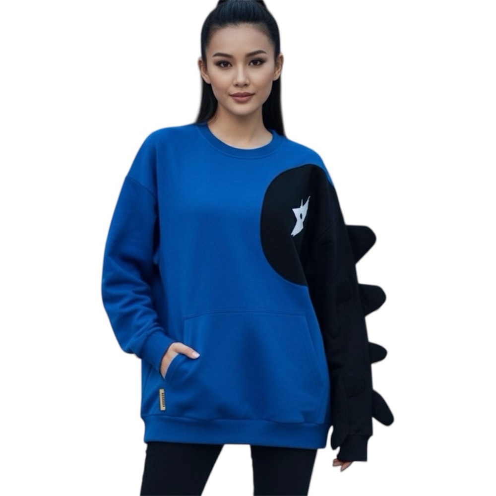 GENANX. Asymmetrical Color Sleeve Stereoscopic Lightning Dinosaur.